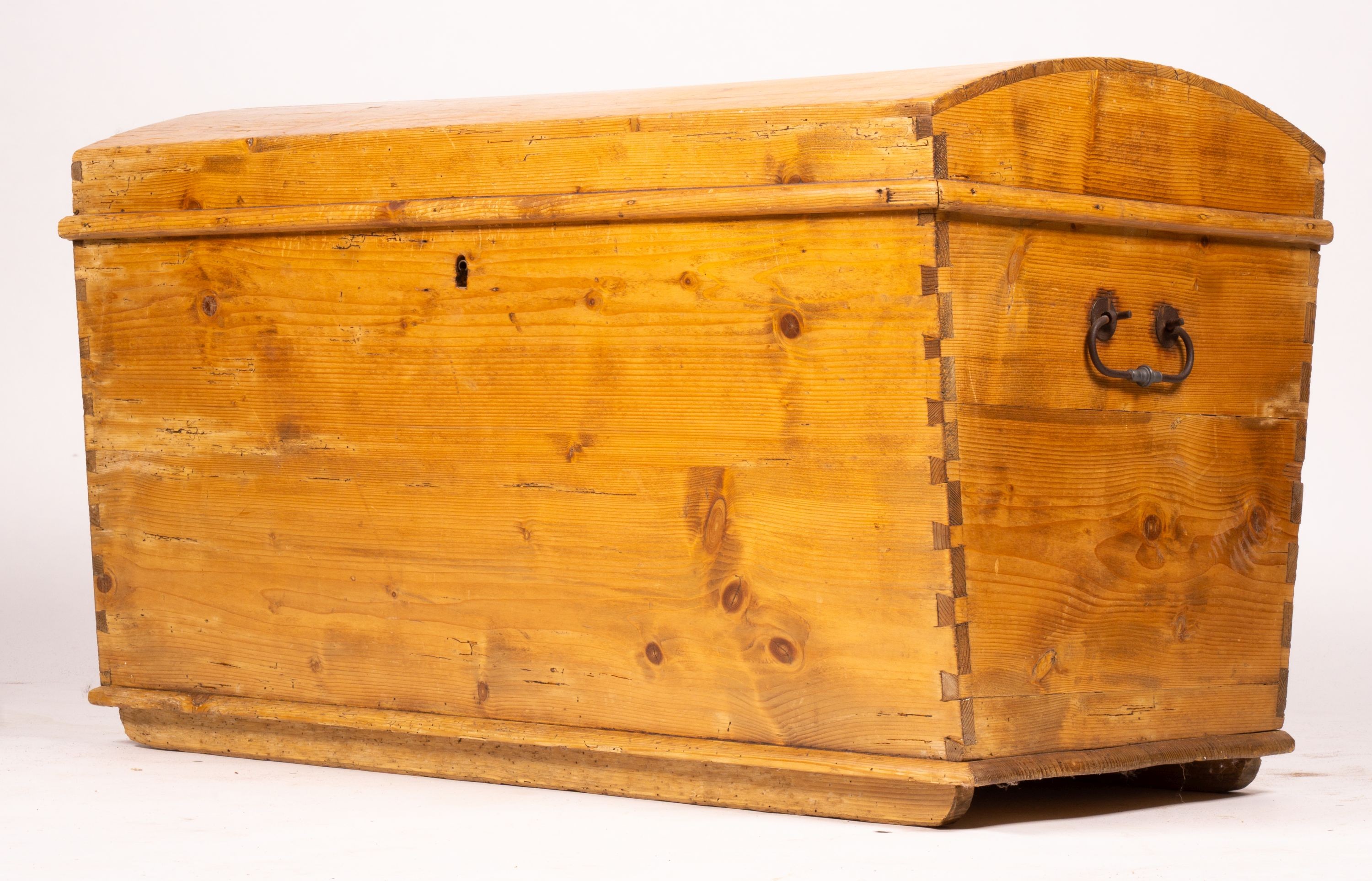 A 19th century Continental pine dome top trunk, length 98cm, width 54cm, height 58cm